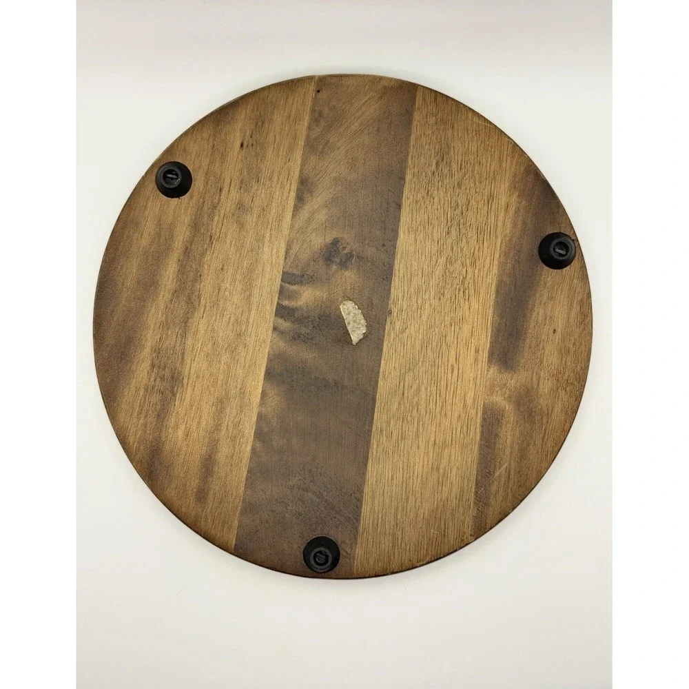 Round Wood Serving Tray w/ Floral Insert & Glass Dome Lid (Cloche) 12 in